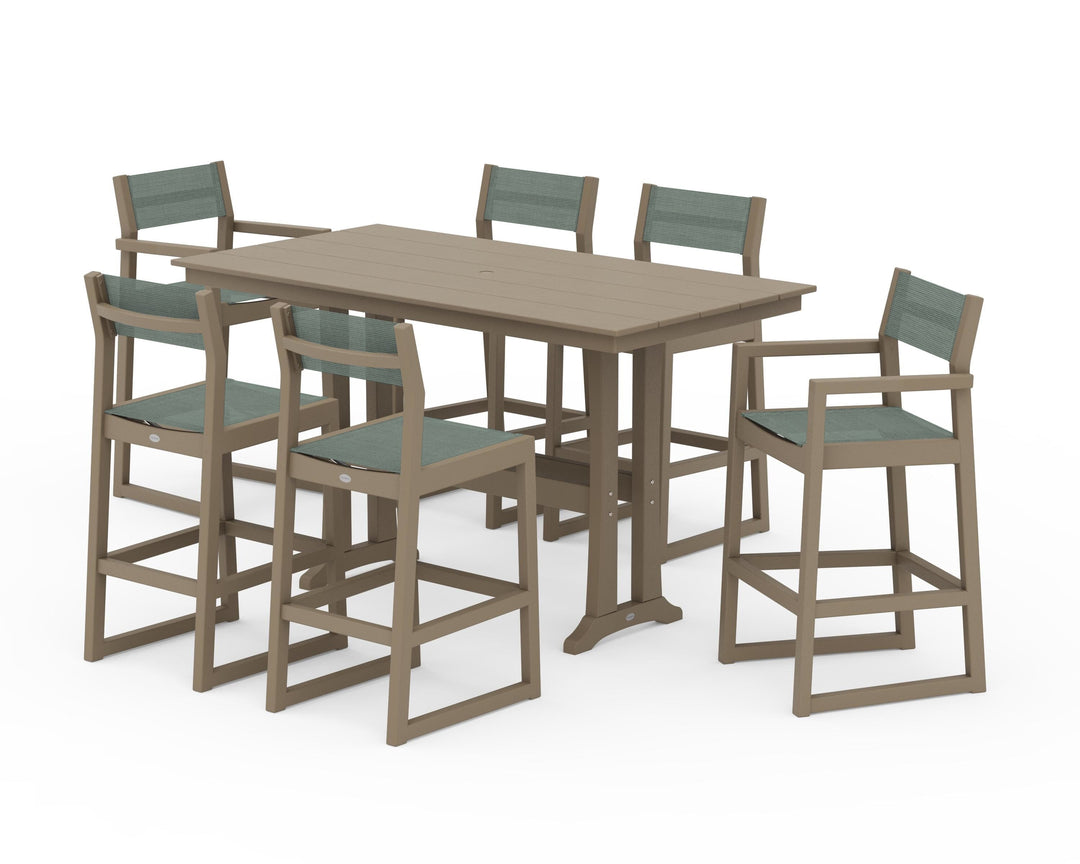 POLYWOOD® EDGE Sling 7-Piece Farmhouse Bar Set with Trestle Legs