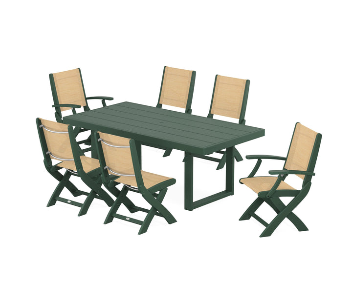 POLYWOOD® Coastal Folding Chair 7-Piece Dining Set with Trestle Legs