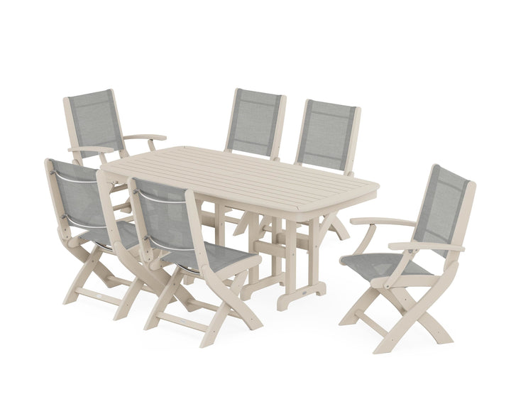 POLYWOOD® Coastal Folding Chair 7-Piece Dining Set