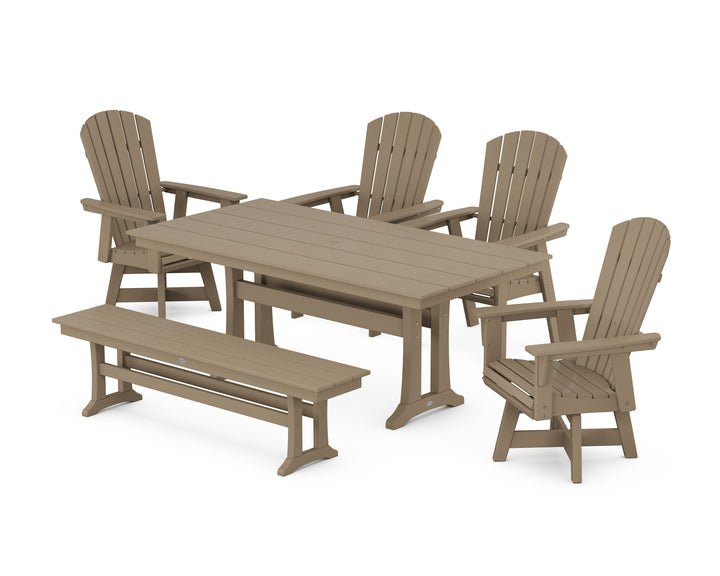 POLYWOOD® Nautical Adirondack Swivel 6-Piece Farmhouse Dining Set With Trestle Legs