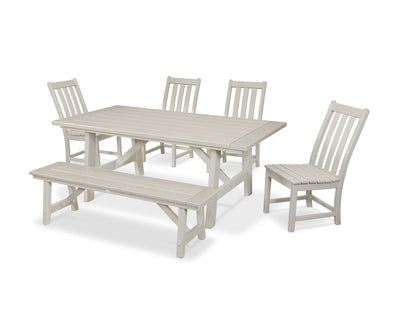 Vineyard 6-Piece Rustic Farmhouse Side Chair Dining Set with Bench