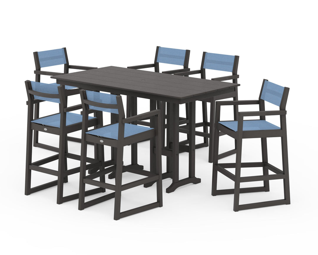 POLYWOOD® EDGE Sling Arm Chair 7-Piece Farmhouse Bar Set