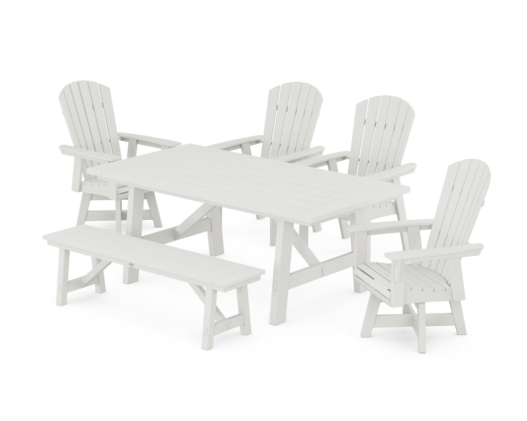 POLYWOOD® Nautical Adirondack Swivel 6-Piece Rustic Farmhouse Dining Set With Trestle Legs