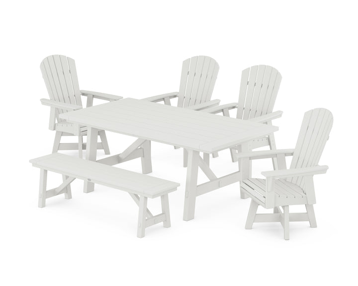 POLYWOOD® Nautical Adirondack Swivel 6-Piece Rustic Farmhouse Dining Set With Trestle Legs