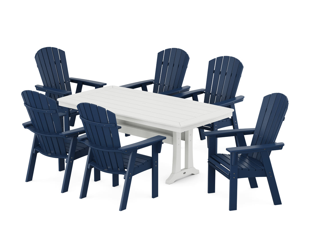 POLYWOOD® Nautical Curveback Adirondack 7-Piece Dining Set with Trestle Legs