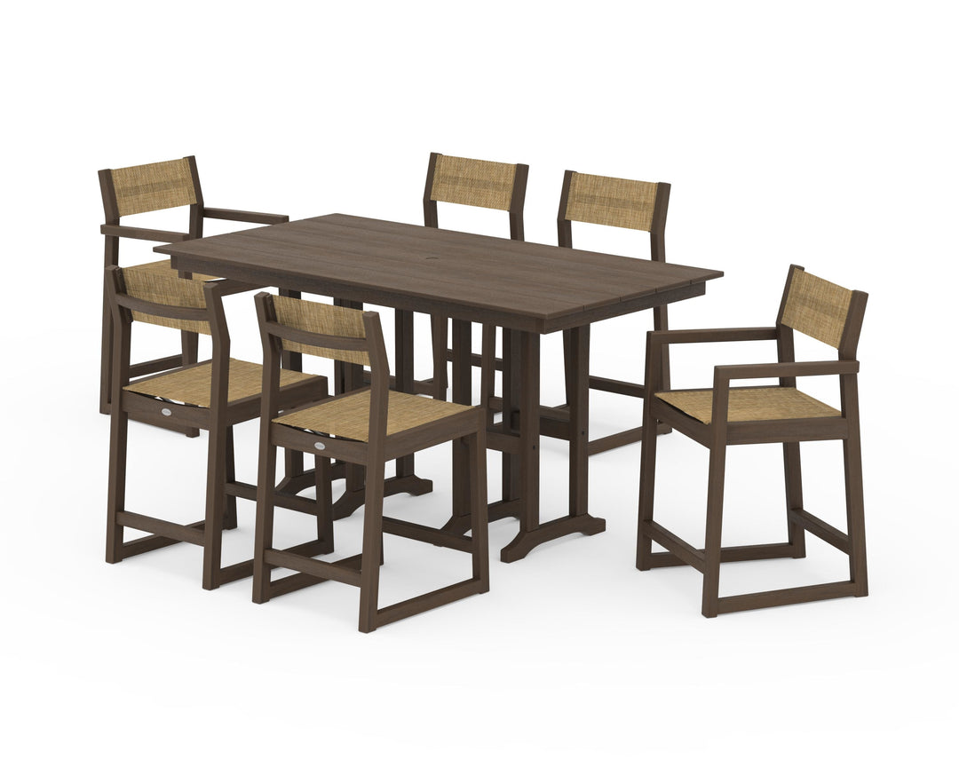 POLYWOOD® EDGE Sling 7-Piece Farmhouse Counter Set with Trestle Legs