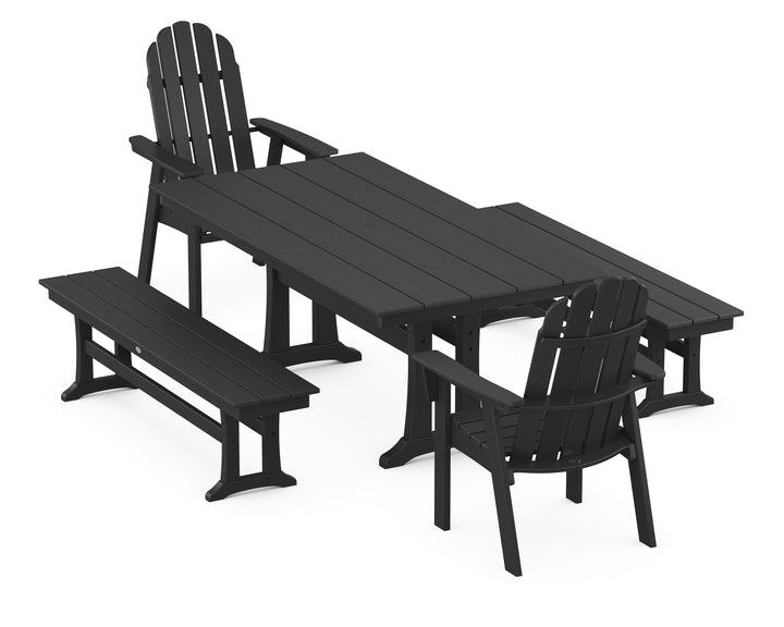 POLYWOOD® Vineyard Adirondack 5-Piece Farmhouse Dining Set With Trestle Legs