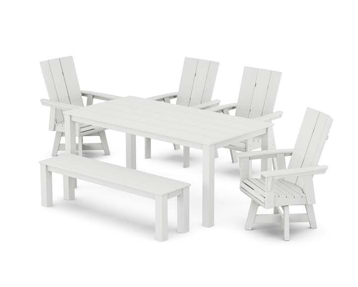 POLYWOOD® Modern Curveback Adirondack 6-Piece Parsons Swivel Dining Set with Bench