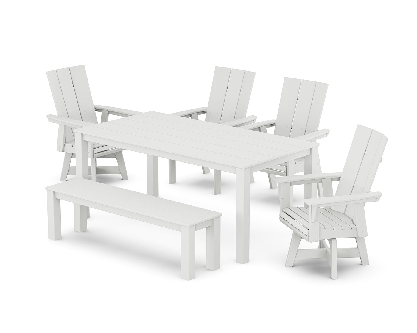 Modern Curveback Adirondack 6-Piece Parsons Swivel Dining Set with Bench