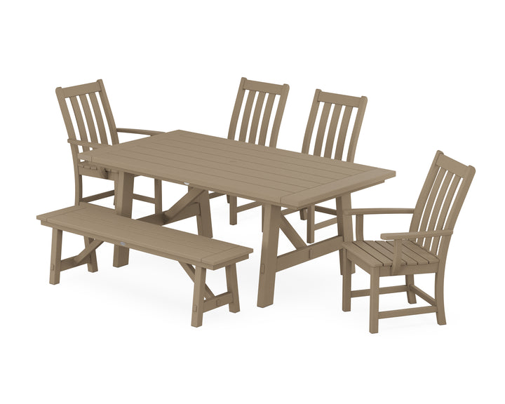 POLYWOOD® Vineyard 6-Piece Rustic Farmhouse Dining Set With Bench