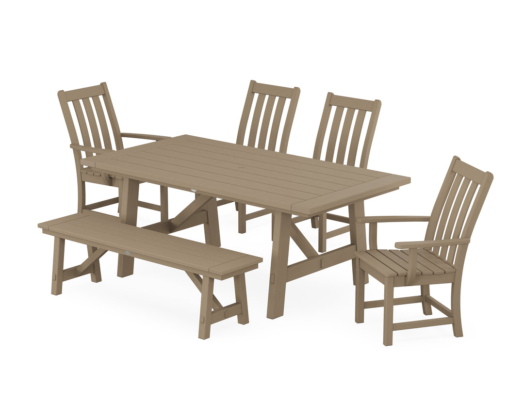 POLYWOOD® Vineyard 6-Piece Rustic Farmhouse Dining Set With Bench