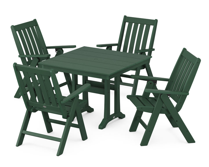 POLYWOOD® Vineyard Folding 5-Piece Farmhouse Dining Set With Trestle Legs
