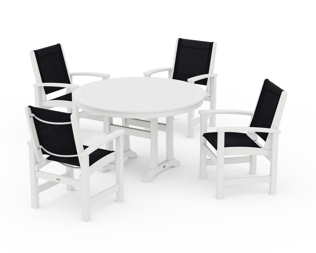 POLYWOOD® Coastal 5-Piece Round Dining Set with Trestle Legs