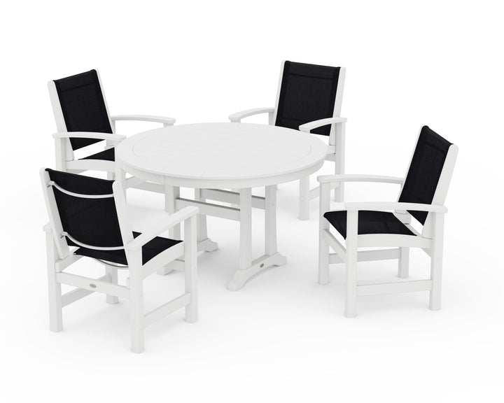 POLYWOOD® Coastal 5-Piece Round Dining Set with Trestle Legs