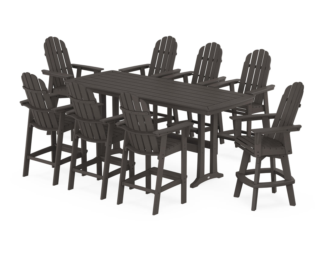 POLYWOOD® Vineyard Curveback Adirondack Swivel 9-Piece Bar Set with Trestle Legs