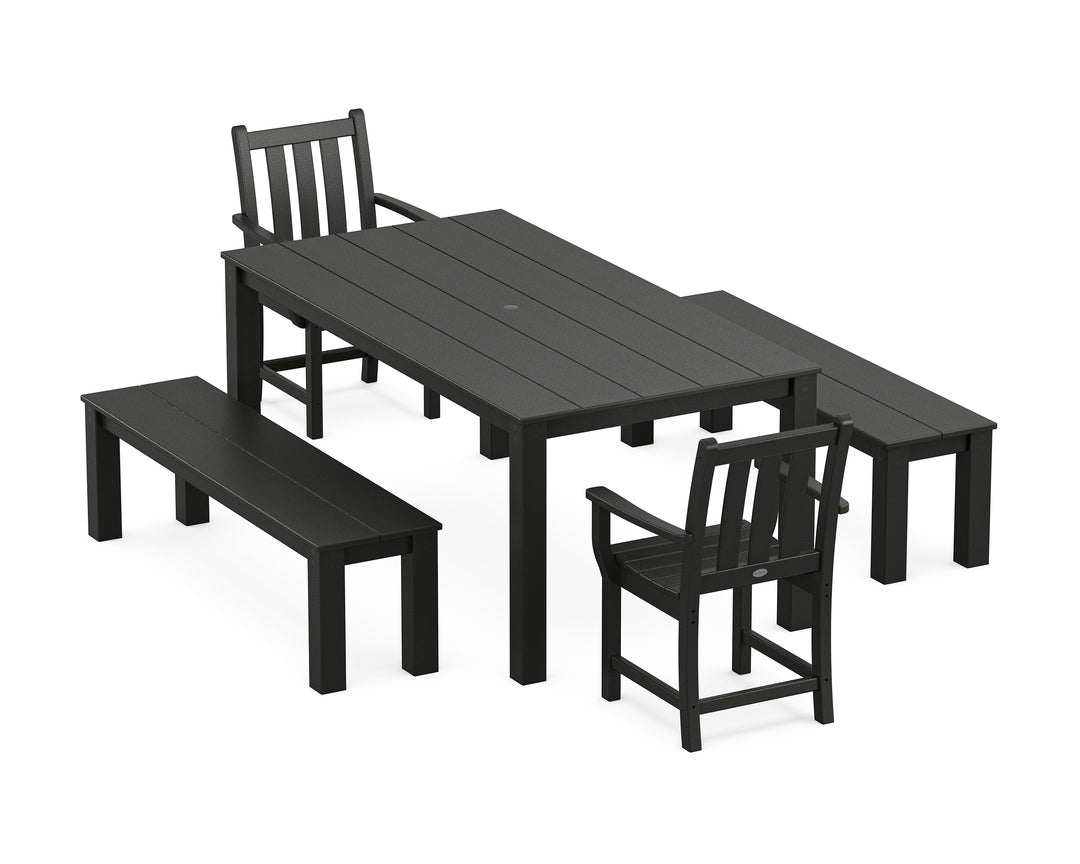 POLYWOOD® Traditional Garden 5-Piece Parsons Dining Set with Benches