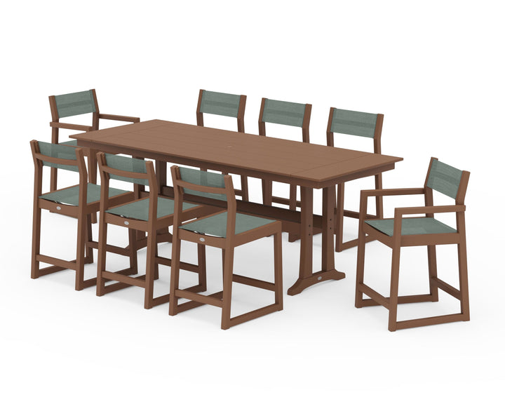 POLYWOOD® EDGE Sling 9-Piece Farmhouse Counter Set with Trestle Legs