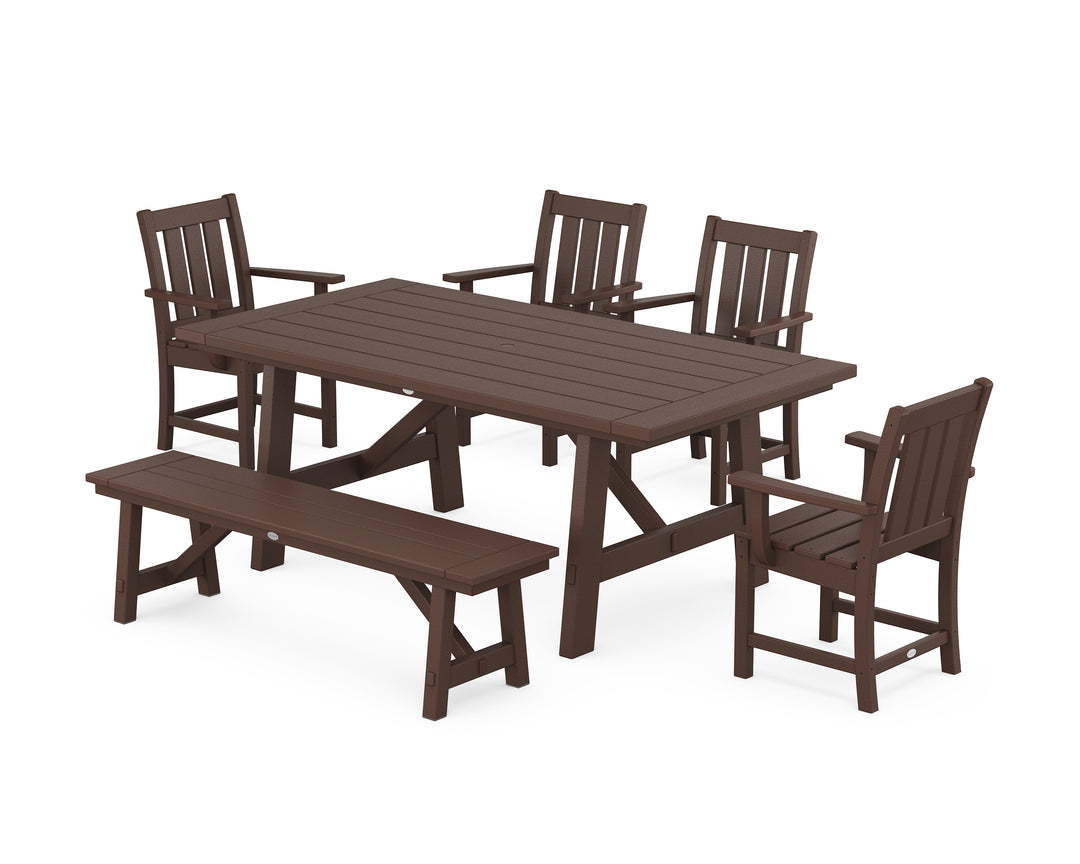 POLYWOOD® Oxford 6-Piece Rustic Farmhouse Dining Set with Bench