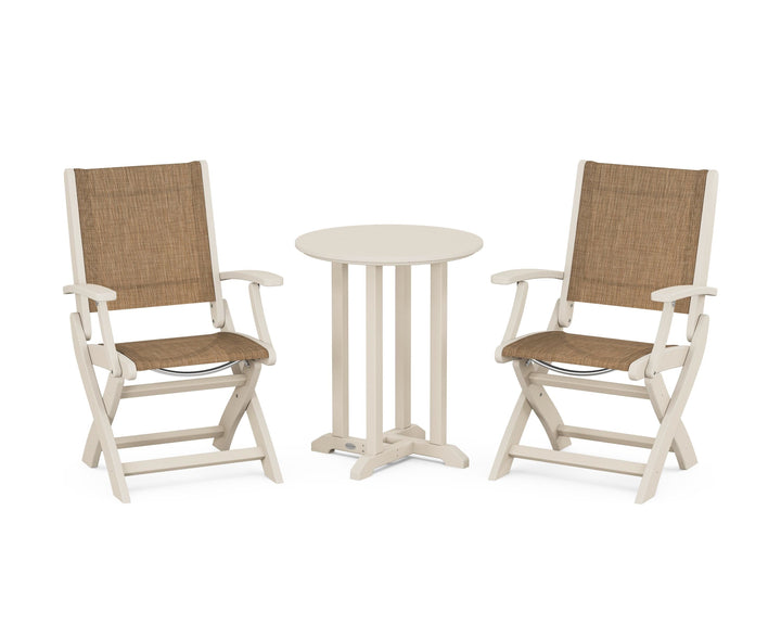 POLYWOOD® Coastal Folding 3-Piece Round Bistro Dining Set
