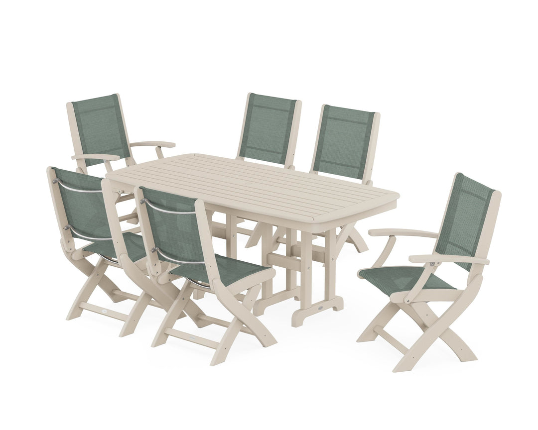 POLYWOOD® Coastal Folding Chair 7-Piece Dining Set