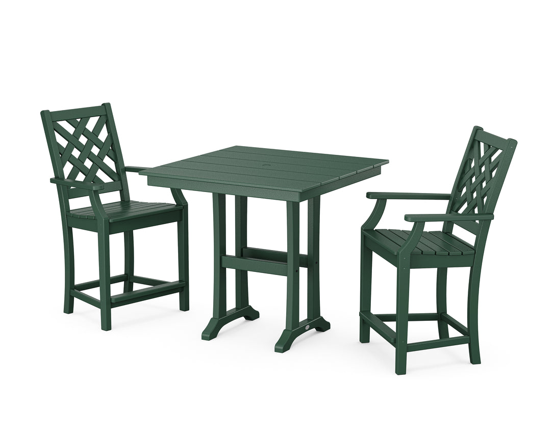 Country Living Wovendale 3-Piece Farmhouse Counter Set with Trestle Legs