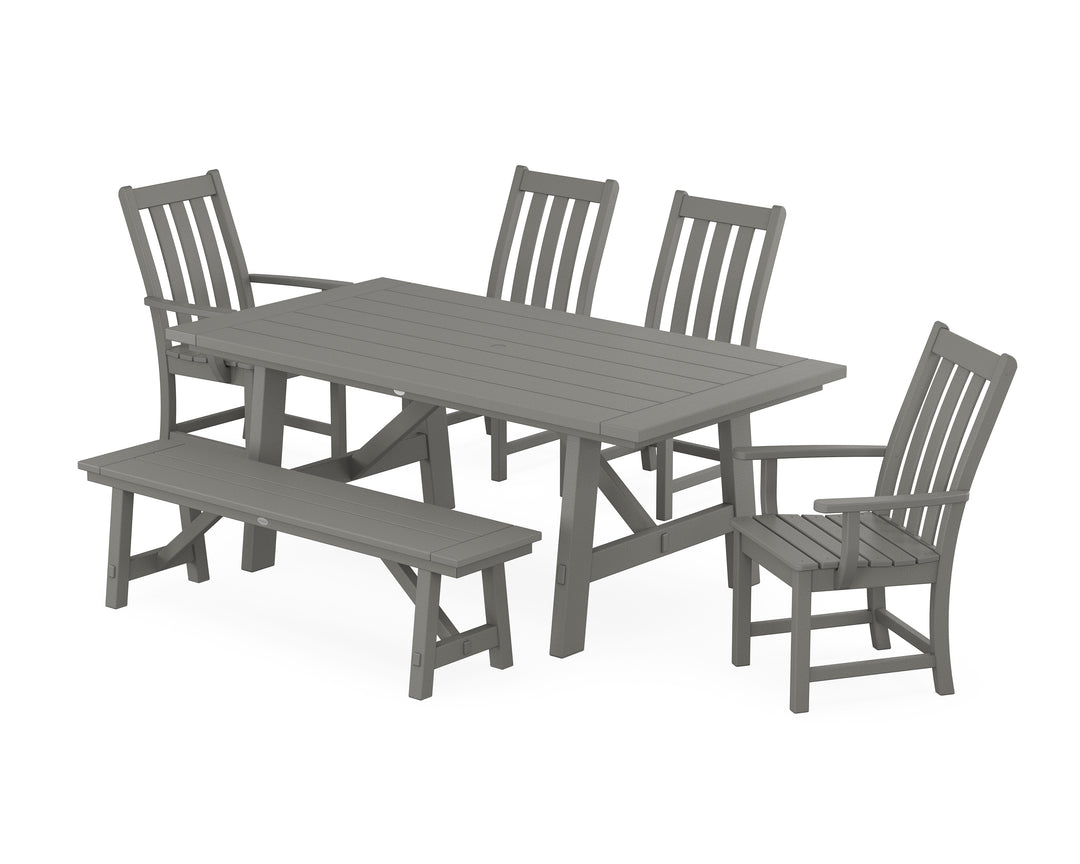 POLYWOOD® Vineyard 6-Piece Rustic Farmhouse Dining Set With Bench