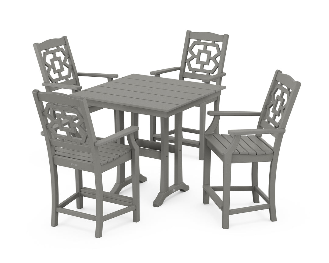 Martha Stewart by POLYWOOD® Chinoiserie 5-Piece Farmhouse Counter Set with Trestle Legs