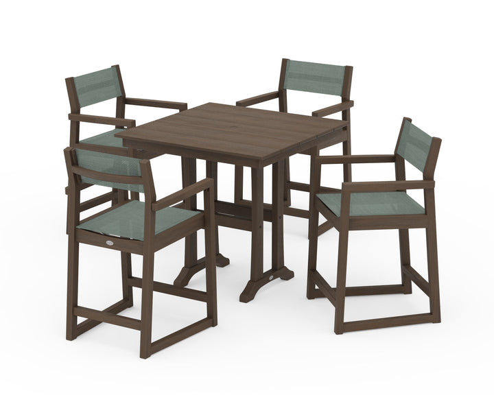 POLYWOOD® EDGE Sling Arm Chair 5-Piece Farmhouse Counter Set with Trestle Legs