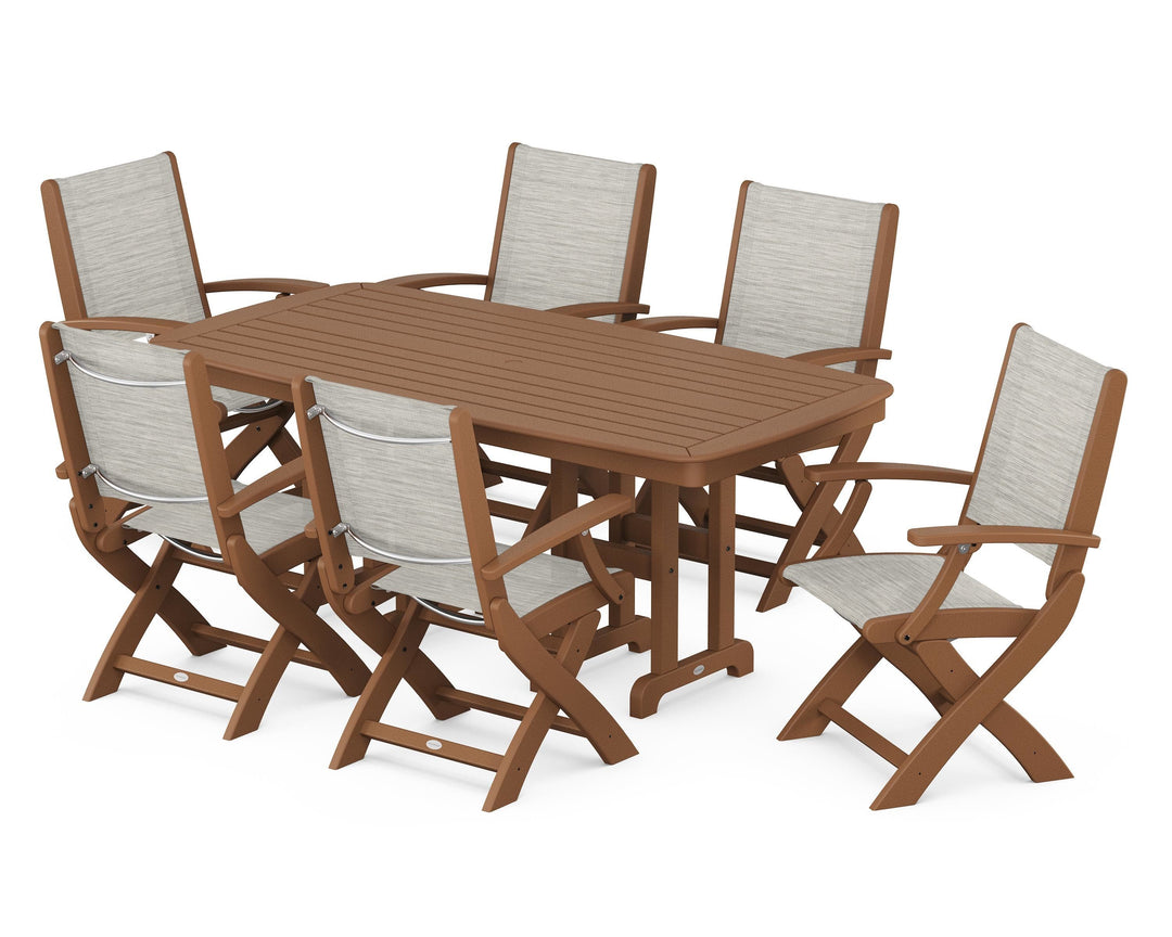 POLYWOOD® Coastal Folding Arm Chair 7-Piece Dining Set
