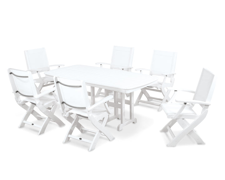 POLYWOOD® Coastal Folding Arm Chair 7-Piece Dining Set