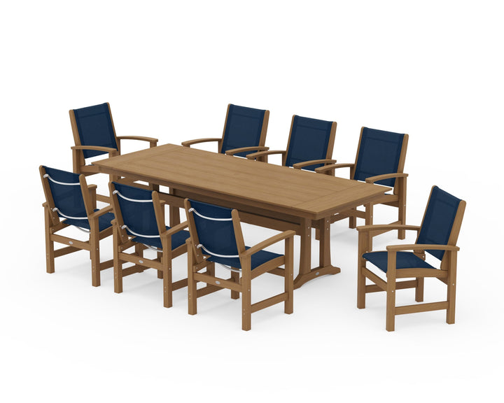 POLYWOOD® Coastal 9-Piece Farmhouse Dining Set with Trestle Legs