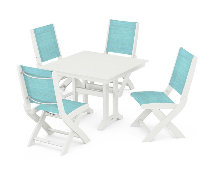 POLYWOOD® Coastal Folding Side Chair 5-Piece Farmhouse Dining Set With Trestle Legs