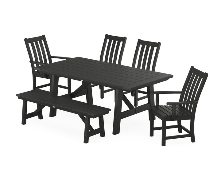 POLYWOOD® Vineyard 6-Piece Rustic Farmhouse Dining Set With Bench