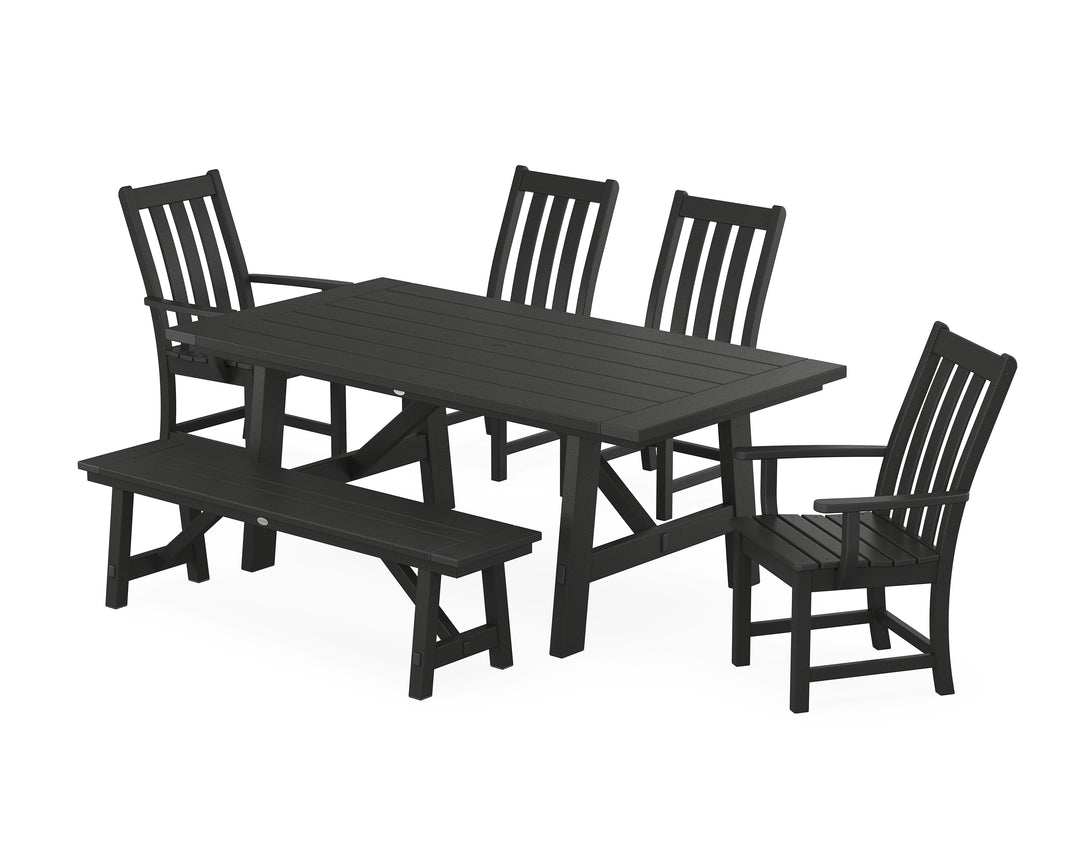 POLYWOOD® Vineyard 6-Piece Rustic Farmhouse Dining Set With Bench