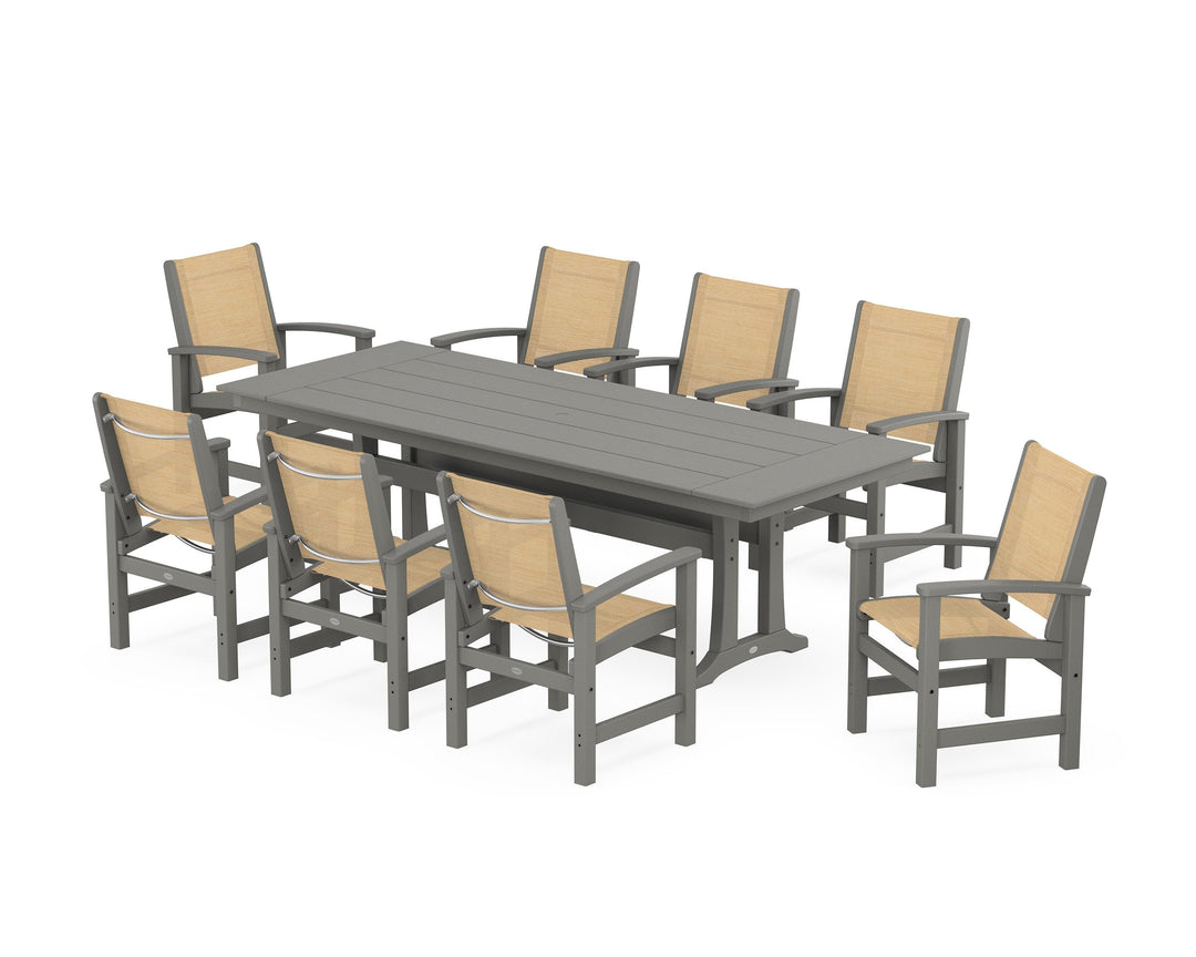 POLYWOOD® Coastal 9-Piece Farmhouse Dining Set with Trestle Legs