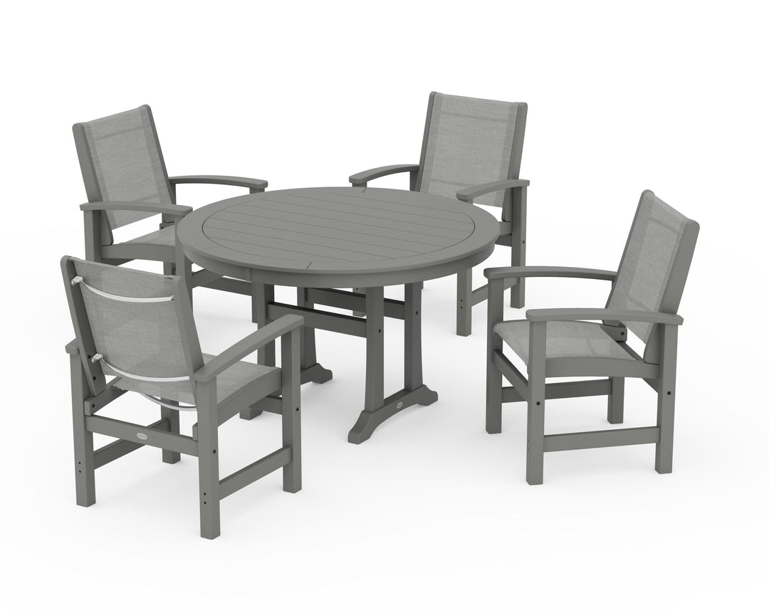POLYWOOD® Coastal 5-Piece Round Dining Set with Trestle Legs
