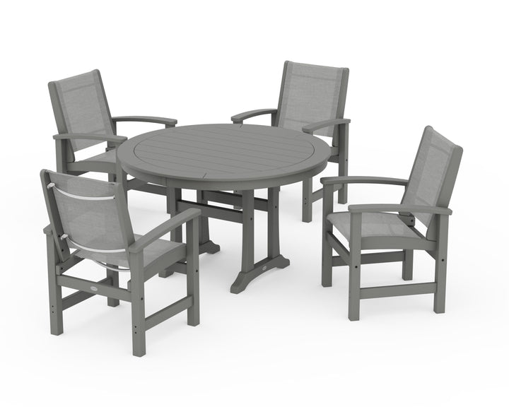 POLYWOOD® Coastal 5-Piece Round Dining Set with Trestle Legs