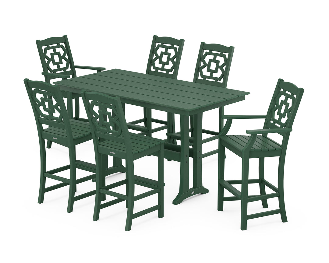 Martha Stewart by POLYWOOD® Chinoiserie 7-Piece Farmhouse Bar Set with Trestle Legs