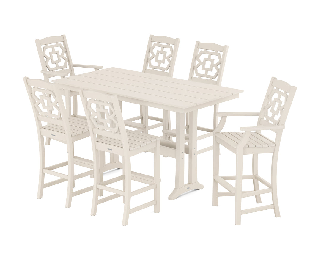 Martha Stewart by POLYWOOD® Chinoiserie 7-Piece Farmhouse Bar Set with Trestle Legs