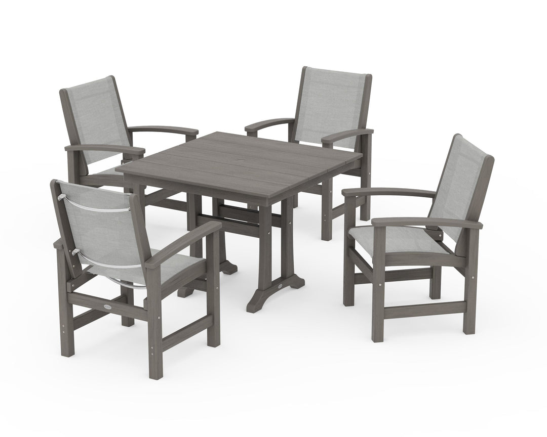 POLYWOOD® Coastal 5-Piece Farmhouse Dining Set With Trestle Legs