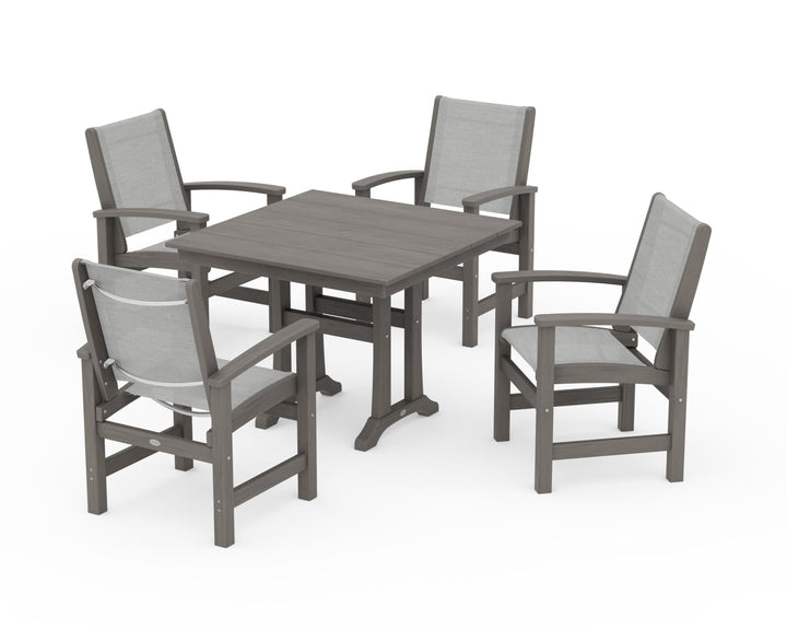 POLYWOOD® Coastal 5-Piece Farmhouse Dining Set With Trestle Legs