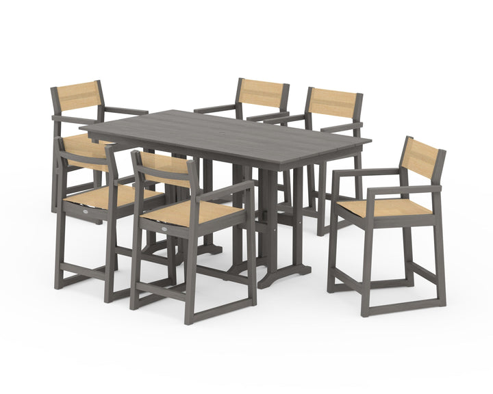 POLYWOOD® EDGE Sling Arm Chair 7-Piece Farmhouse Counter Set