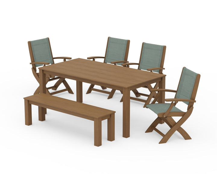 POLYWOOD® Coastal Folding Chair 6-Piece Parsons Dining Set with Bench