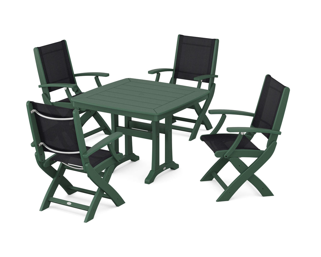 POLYWOOD® Coastal Folding Chair 5-Piece Dining Set with Trestle Legs