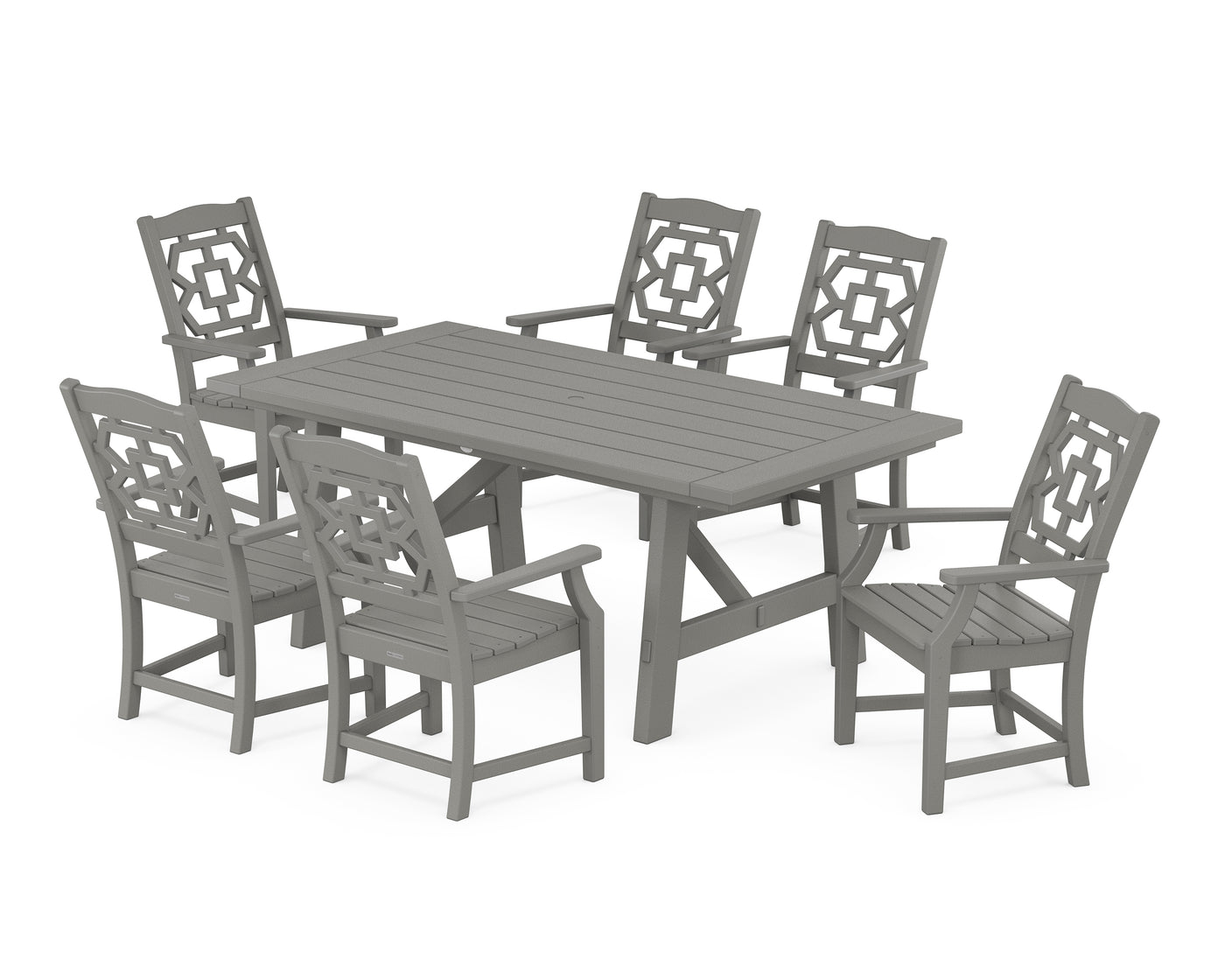 Chinoiserie Arm Chair 7-Piece Rustic Farmhouse Dining Set