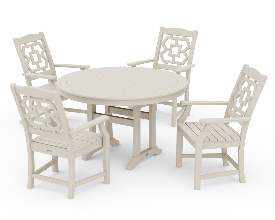 Martha Stewart by POLYWOOD® Chinoiserie 5-Piece Round Dining Set with Trestle Legs
