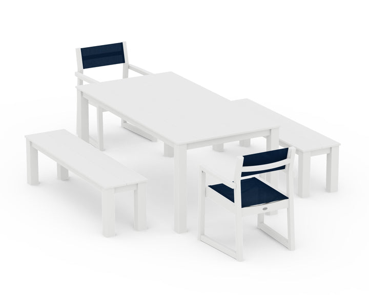 POLYWOOD® EDGE Sling Arm Chair 5-Piece Parsons Dining Set with Benches