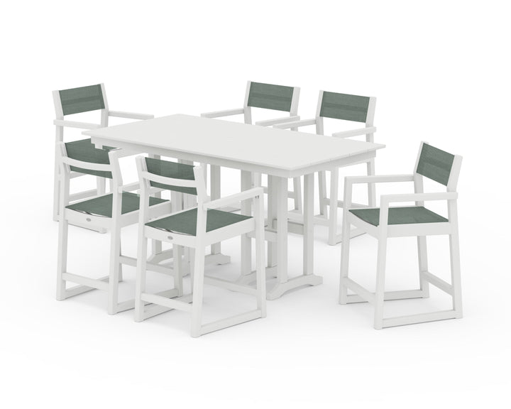 POLYWOOD® EDGE Sling Arm Chair 7-Piece Farmhouse Counter Set