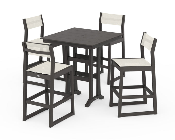 POLYWOOD® EDGE Sling Arm Chair 5-Piece Farmhouse Bar Set with Trestle Legs