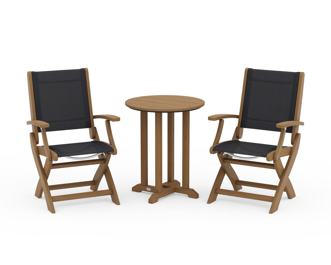 POLYWOOD® Coastal Folding 3-Piece Round Bistro Dining Set